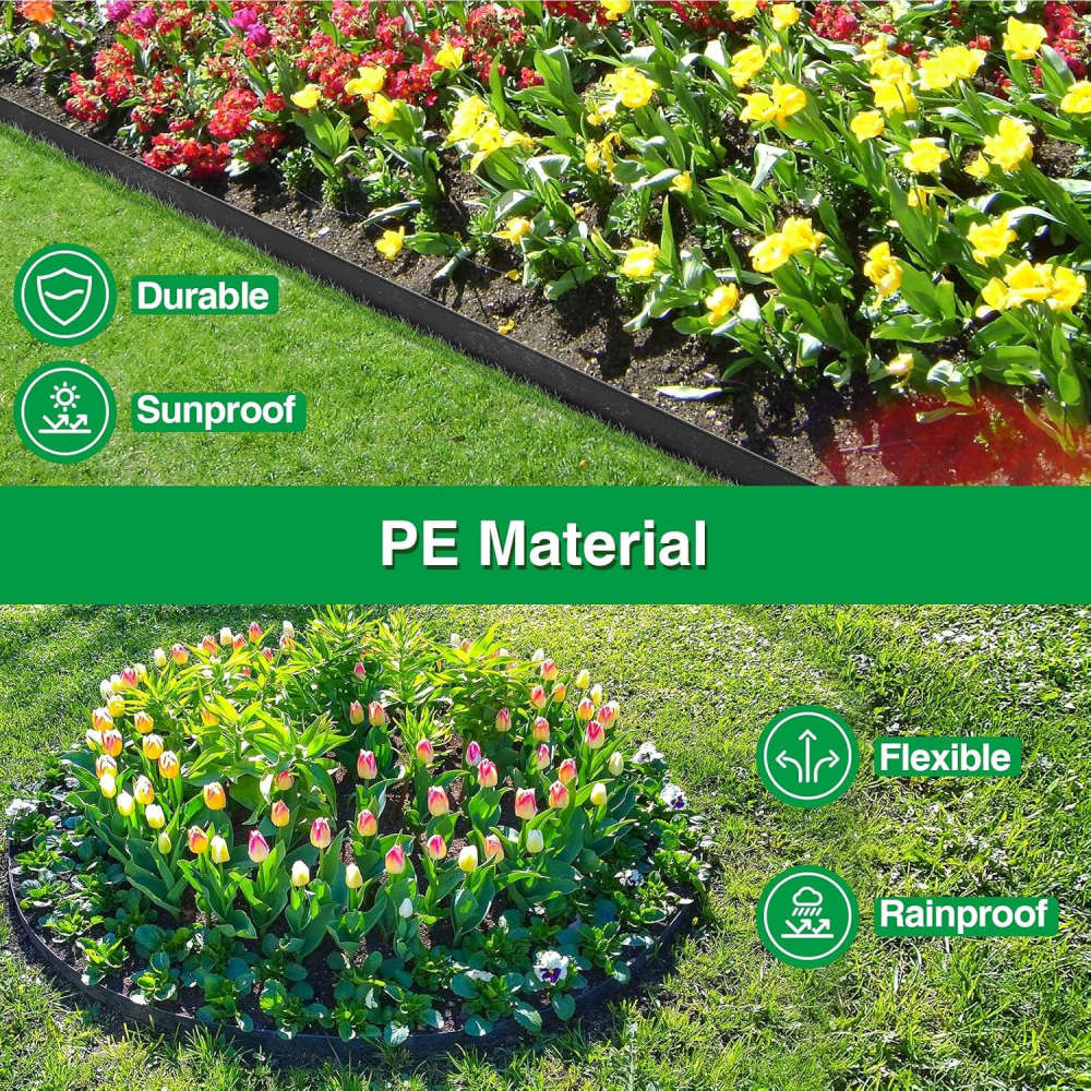 （4 Inch Tall Lawn Edging No Dig）150/200ft Landscape Edging,Garden Edging Border,Lawn Edging and Landscape Border No Dig Flower Bed Border Plastic Garden Edging Border Rubber Landscape Edging