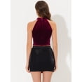 thumbnail image 4 of INSPIRE CHIC Top corto de fiesta con capas básicas de terciopelo y cuello halter para mujer Vino rojo S, 4 of 5