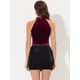 thumbnail image 4 of INSPIRE CHIC Top corto de fiesta con capas básicas de terciopelo y cuello halter para mujer Vino rojo L, 4 of 5
