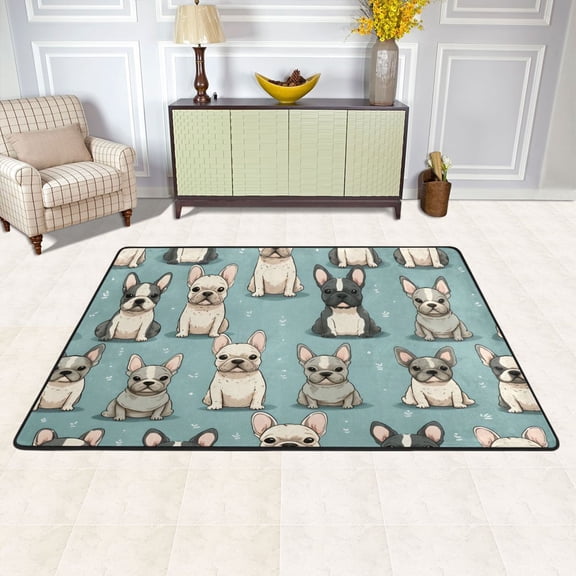 Area Floor Mats Dogs with Blue Large Nursery Rugs Non-Slip Living Room Carpets Bedroom Doormat for Dinning Decor 36" x 24"