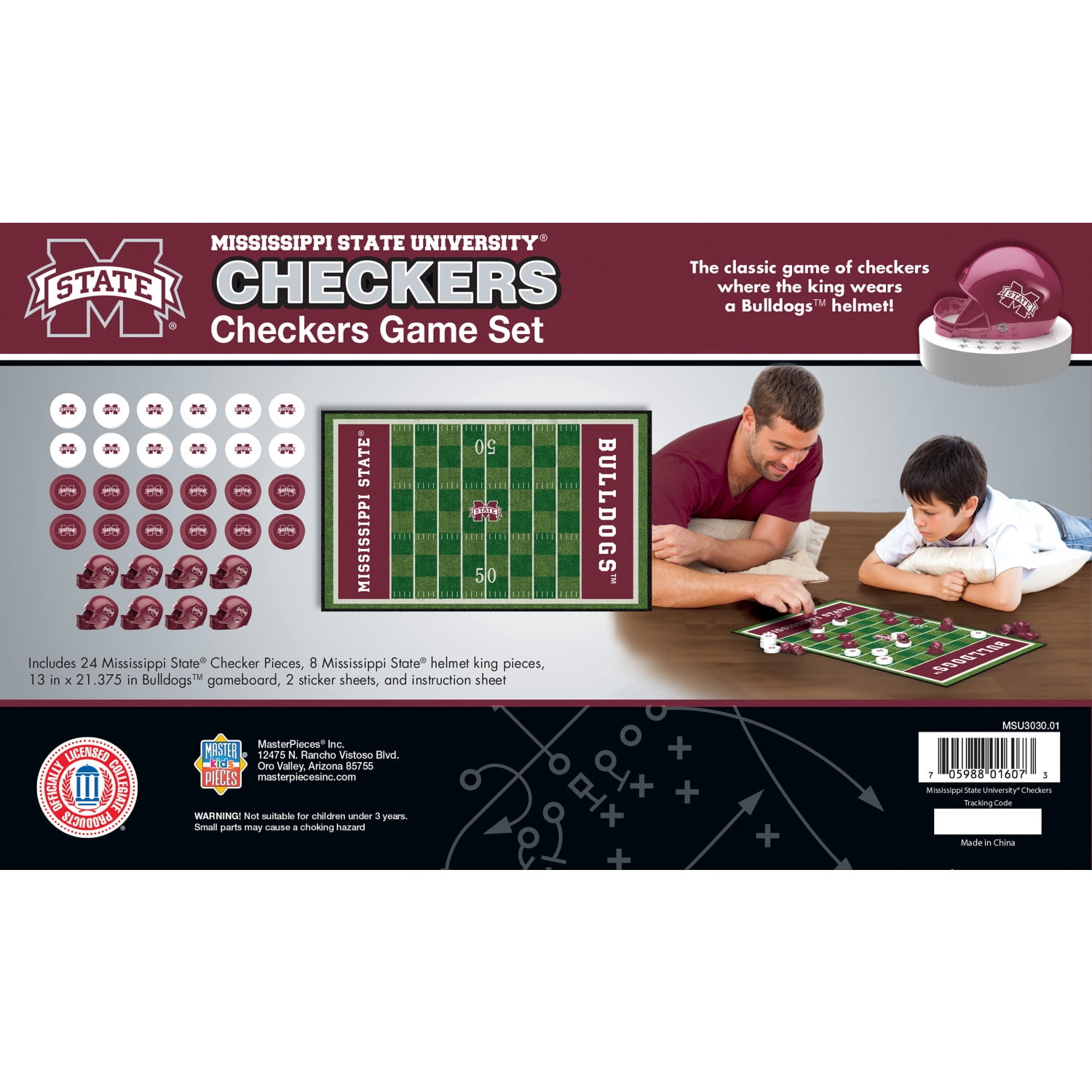 MasterPieces Officially licensed NCAA Mississippi State Bulldogs Checkers Board Game for Families and Kids ages 6 and Up