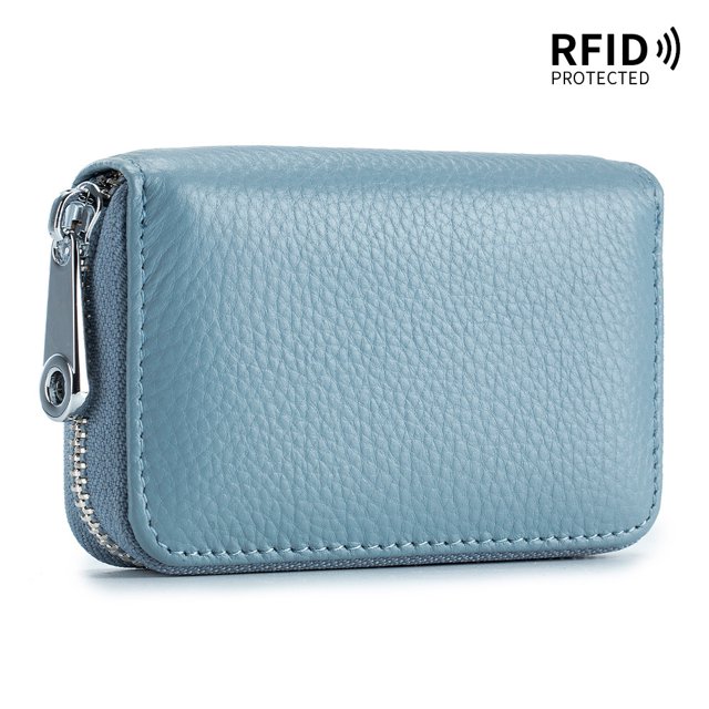 Cartera de cuero genuino para tarjetas, universal, antimagnética, para hombres y mujeres, con 12 ranuras para tarjetas, funda para tarjetas RFID antiescaneo