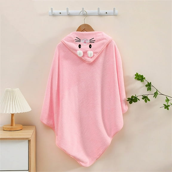 Zunfee Pink Hooded Bathrobe - 100% Polyester Quick-Drying, Animal Themed Poncho Style for Juniors (Size S), Soft Cozy Post-Bath/Pool Home Loungewear
