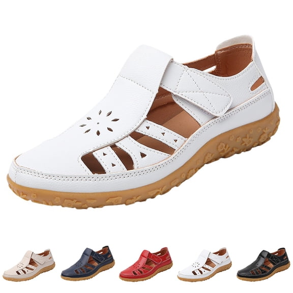 AUDeals Women's Orthopedic Fisherman Sandals, Closed Toe Hollow Out Shoes with Adjustable Ankle Strap Comfort (White, 8.5)