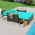 thumbnail image 2 of Costway Patio Rattan Daybed Set with Cushioned Loveseat & Storage Ottoman for Porch Turquoise + Mix Brown, 2 of 10