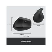 Logitech Lift for Business Left, Vertical Ergonomic Mouse - Left-handed, Wireless, Bluetooth or Secured Logi Bolt USB, Quiet clicks, Graphite - Optical - Wireless - Bluetooth/Radio Frequency - Grap...