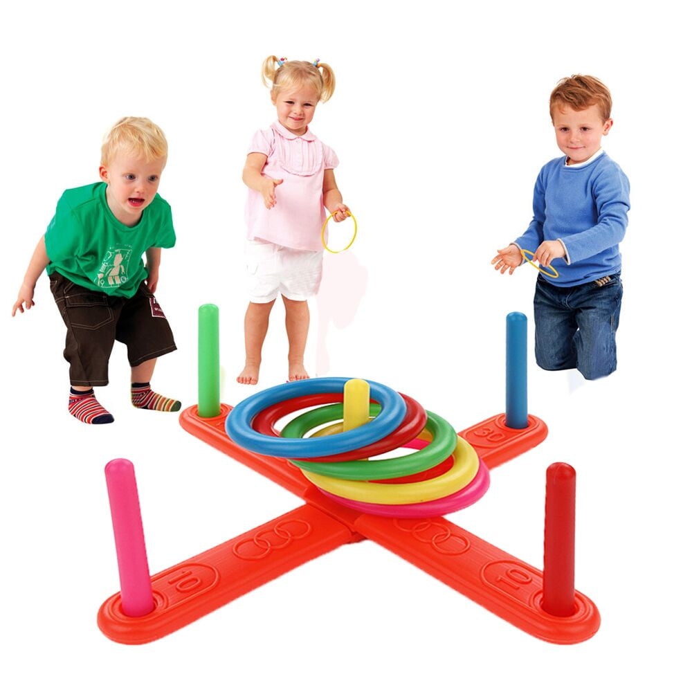 GIANT QUOITS ROPE RING TOSS SETWooden Outdoor Family Garden Game Kids Toys 
