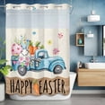 thumbnail image 6 of Happy Easter No Hooks Shower Curtain with Snap-in Liner Spring Blue Truck Bunny Colorful Eggs Carrots Floral Linen Texture Shower Curtains for Bathroom, Waterproof, Easy Install, Washable 60"x72", 6 of 9