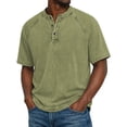 thumbnail image 2 of Mens Distressed Henley Shirts Retro Short Sleeve Cotton Tee Shirts Casual Button Down Washed T-Shirts Army Green XL, 2 of 7