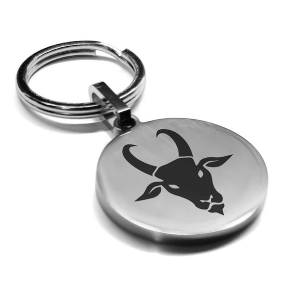 Stainless Steel Year of the Goat Zodiac Round Medallion Keychain Circle Ring