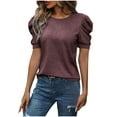 thumbnail image 4 of Women's Puff Short Sleeve Shirts 2025 Summer Trendy Crew Neck Loose Fit Tops Fashion Casual Solid Color Blouses (XL, Purple), 4 of 7