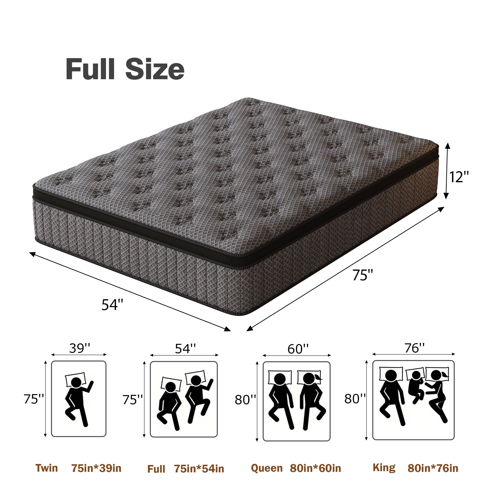 HIKOS 12 inch Full Mattress in a Box, Cooling Gel Memory Foam Hybrid Mattress with Individually Wrapped Pocket Coils, Medium Firm Full Size Mattress, Pressure Relief for Adult