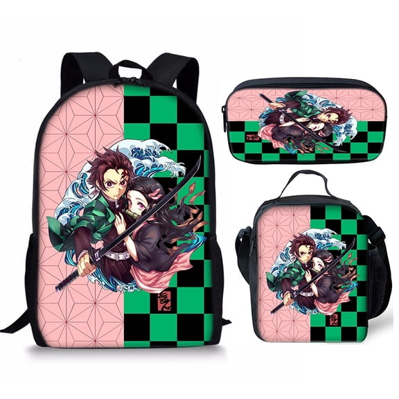 3 Piece Graphic Print Backpack Set with Utility Carry Bag and Zippered Organizer Pouch, Lightweight Multi Pocket Travel Daypack, Colorful Fantasy Illustration Design for Everyday Use