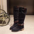 thumbnail image 5 of Knee High Boots for Women Wide Calf Sweater Knitted Ruched Comfortable Tall Boots Fashion Side Zipper Low Heel Slouch Buckle Straps Motorcycle Riding Boot Round Toe Vintage Winter Boot, 5 of 8