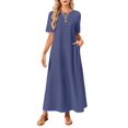 thumbnail image 2 of Summer Maxi Dresses for Women Beach Vacation Casual Short Sleeve Long T Shirt Dress with Pockets Blue L, 2 of 9