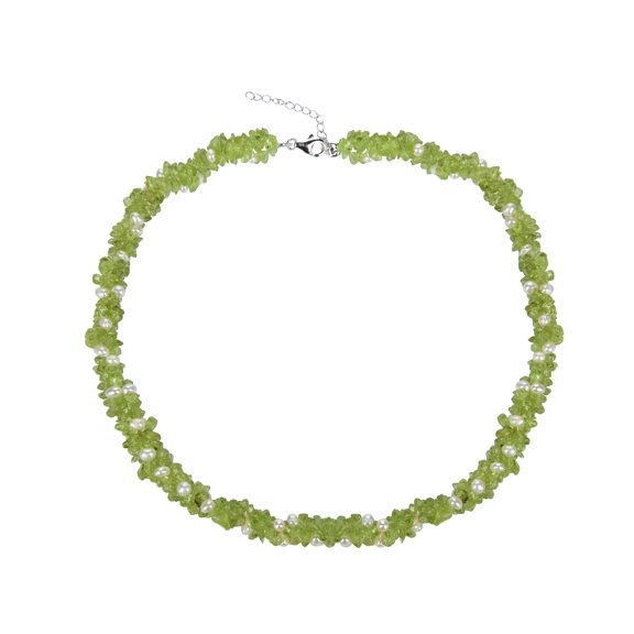 Sterling Silver with Peridot and Pearl Strand Necklace