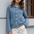 thumbnail image 6 of Women's Striped Knit Cardigan Casual Comfort Stand Collar Loungewear Home Outfit, 6 of 9