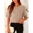 thumbnail image 3 of Suéter PRETTYGARDEN con botones, manga corta, color camel, talla XL, 3 of 8