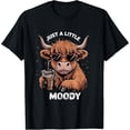 thumbnail image 2 of 100% Cotton Unisex Just Little Moody Funny Farmer Cow Coffee Highland T-Shirt, 2 of 5