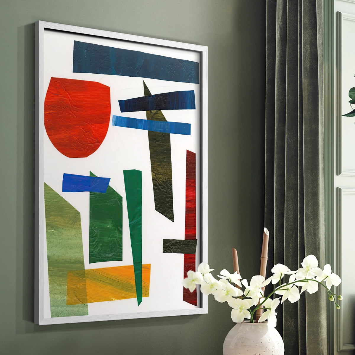 Colorful Shapes II Framed Print in White Solid Wood Framed Print No Nail Hanging