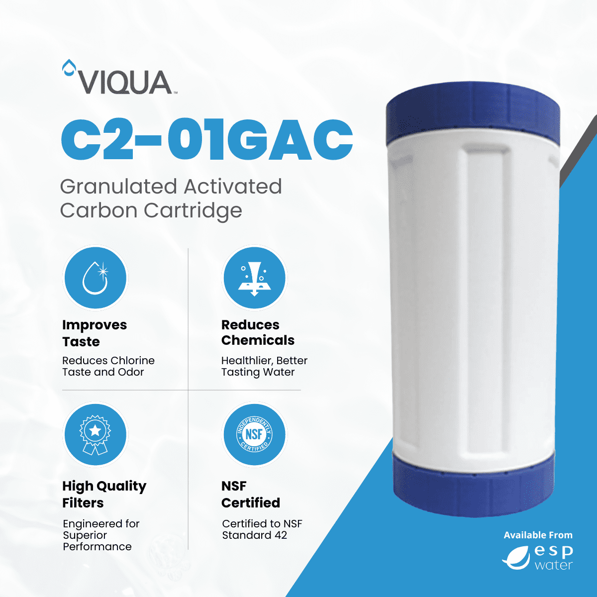 Viqua C2-01GAC Carbon Filter, 4.5 x 10 Inch GAC Cartridge, Taste & Odor Reduction