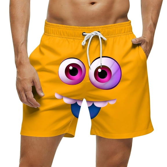 Ceisia men's High Waist Beach Shorts - Loose Fit Summer Swim Trunks with Emoji Print, Casual Elastic Waist Pants for Vacation Gifts for Father