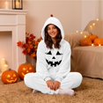 thumbnail image 5 of Adult Halloween Pumpkin Onesie 2026 New BWASD Womens Thick Warm Furry Onesie Pajamas Hooded Long Sleeve Elastic Ankle Cuff Soft Fleece for Winter Loungewear for Party Outfit Silver,XL, 5 of 6