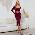 thumbnail image 2 of Yesfashion Women Long Sleeve Dress Knit Square Neck Slit Cutout Bodycon Fall Dresses, 2 of 5