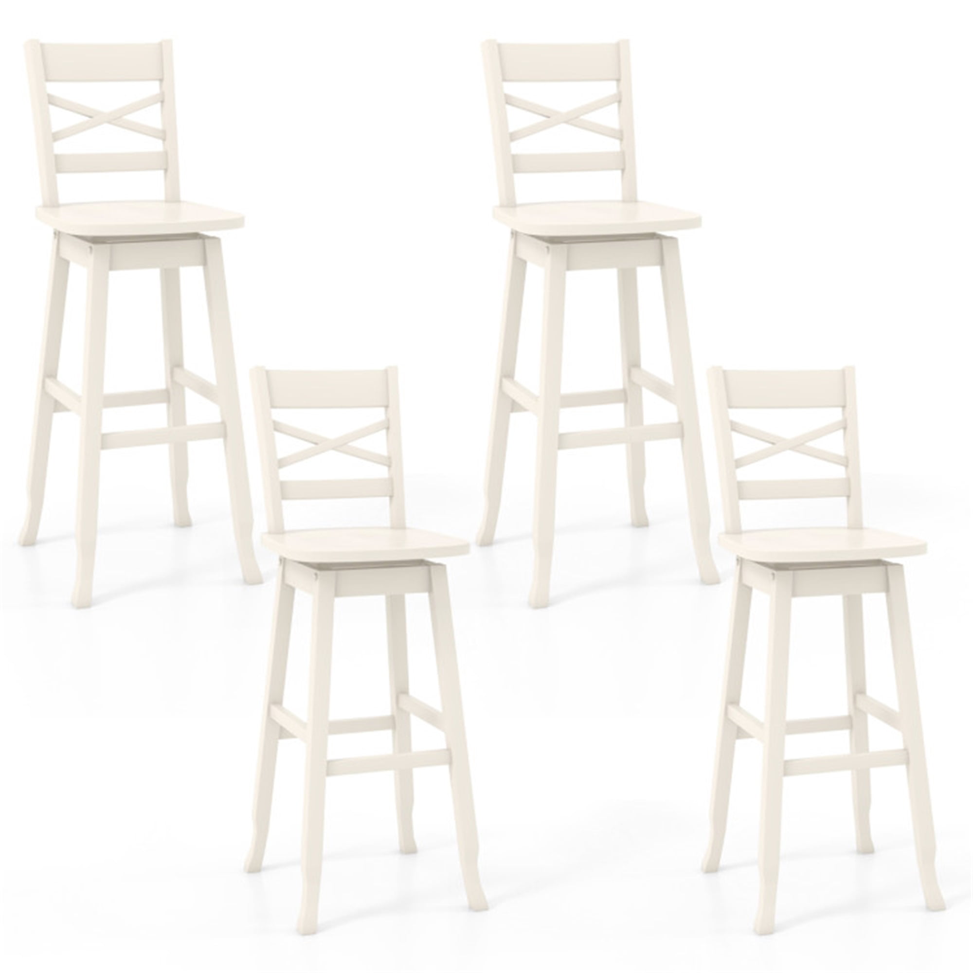 Demi Bonn Set of 2 Swivel Counter 30" Height Bar Stool withclined Backrest, Modern Kitchen Dining Chair, White