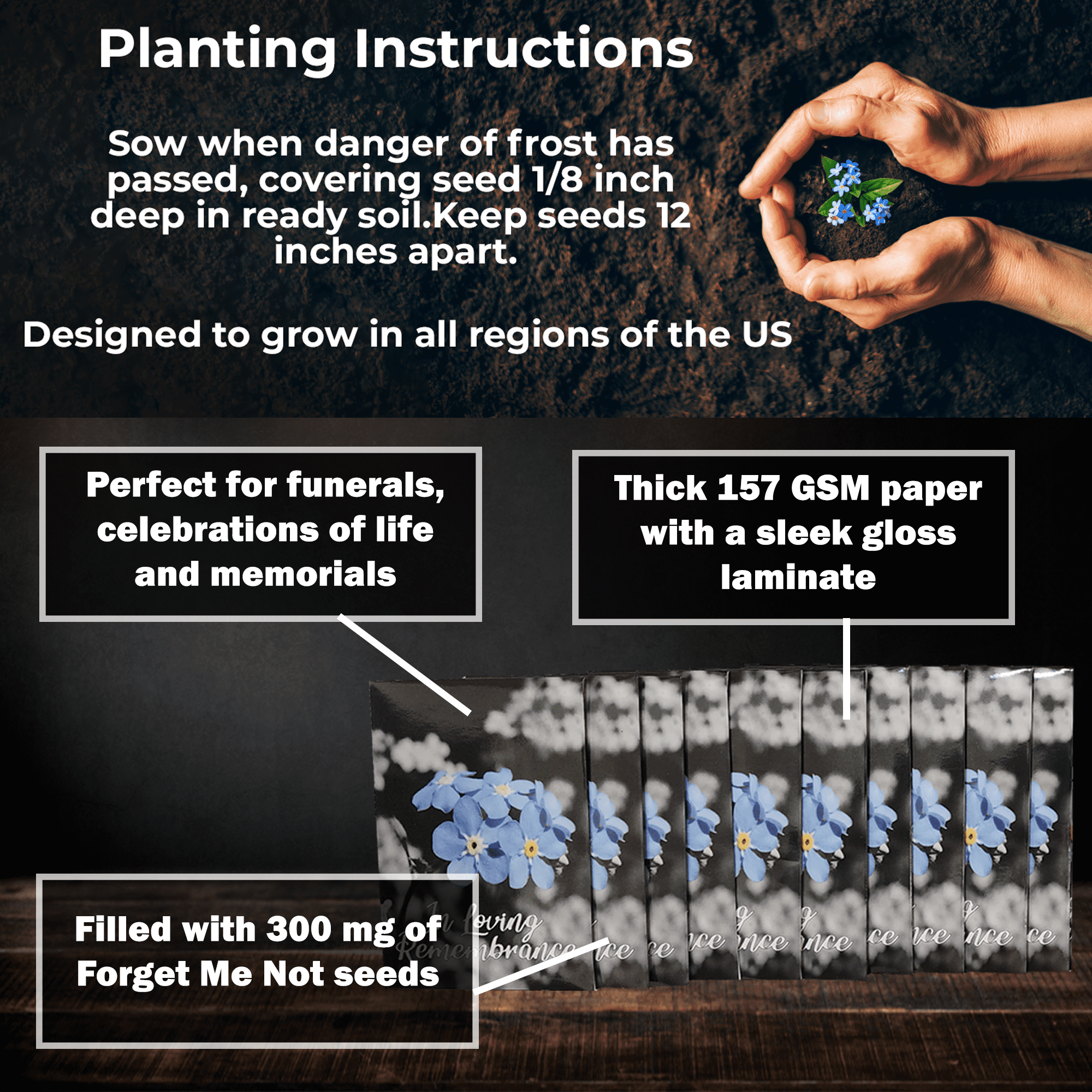100pc Premium Pre-Filled Forget Me Not Seed Packets: Favors for Funerals, Memorial and Celebration of Life Decorations, Perfect Funeral & Celebration of Life ideas