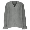 thumbnail image 4 of Lenpel Chiffon Blouses for Women Lace V Neck Ruffle Long Sleeve Lace Button down Shirts Fall Fashion Clothes, 4 of 7