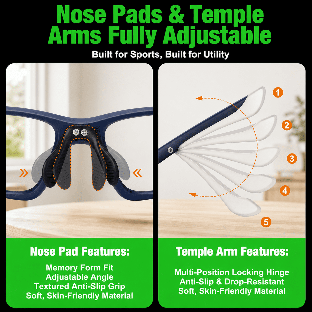 Blue Lensless Sport Safety Eyewear for Pickleball Tennis Racquetball Squash