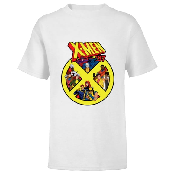 Marvel X-Men ’97 Animated Series X Logo with Team - Short Sleeve T-Shirt for Kids - Customized-White