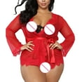 thumbnail image 4 of Lindreshi Bath Robes Female Women V-neck Lace Sexy Lingerie Underwear Bathrobe Mesh Robe with Thong + Belt, 4 of 8