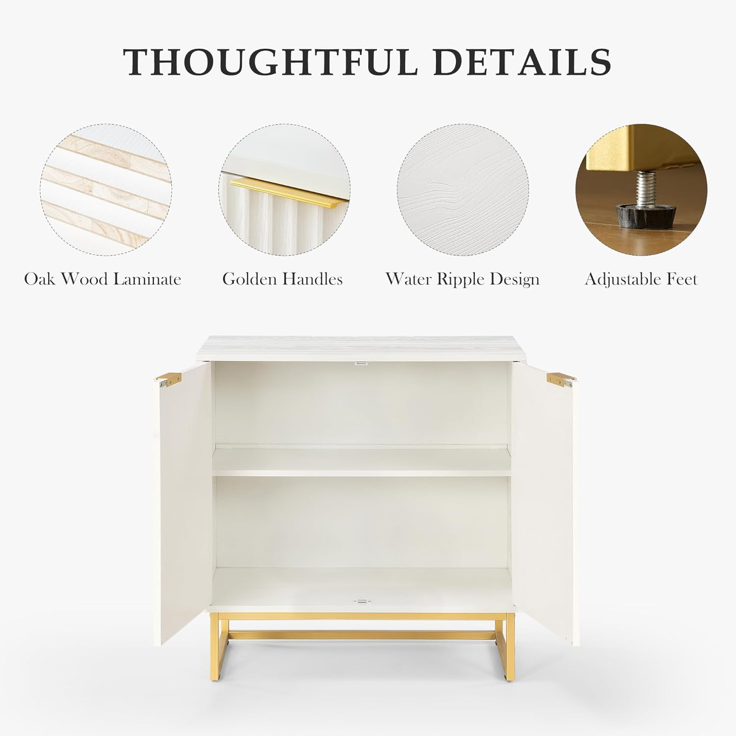 Joyyskill Fluted Storage Cabinet, Sideboard Buffet Cabinet with Adjustable Shelves, Storage Credenza Accent Cabinets, White