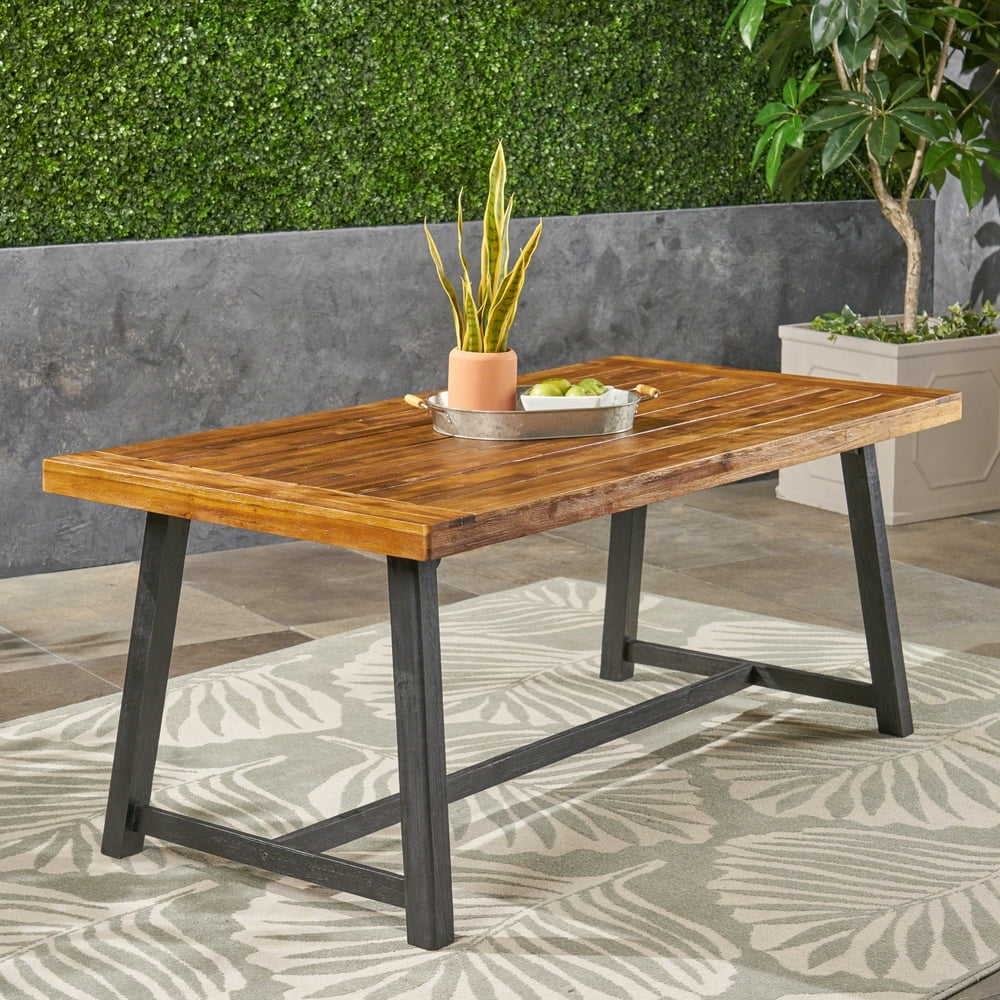 Luka Outdoor Acacia Wood Dining Table, Sandlblast Teak , Black
