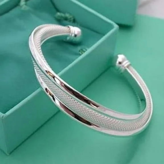 Women Jewelry 925 Sterling Silver Hypotenuse Network Bangles Cuff Bracelets