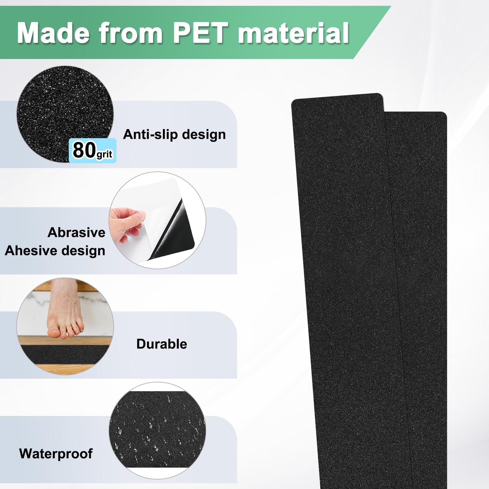 Uxcell 12-Pack Anti Slip Traction Tape 30 Inch X 6 Inch Best Grip Tape Grit Outdoor Non-Skid Tape for Stairs Step Black