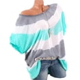 thumbnail image 3 of Camiseta de mujer Blusa con estampado de rayas en la parte superior de manga corta con un hombro, Verde, S Yuarrent AP001847-01, 3 of 5