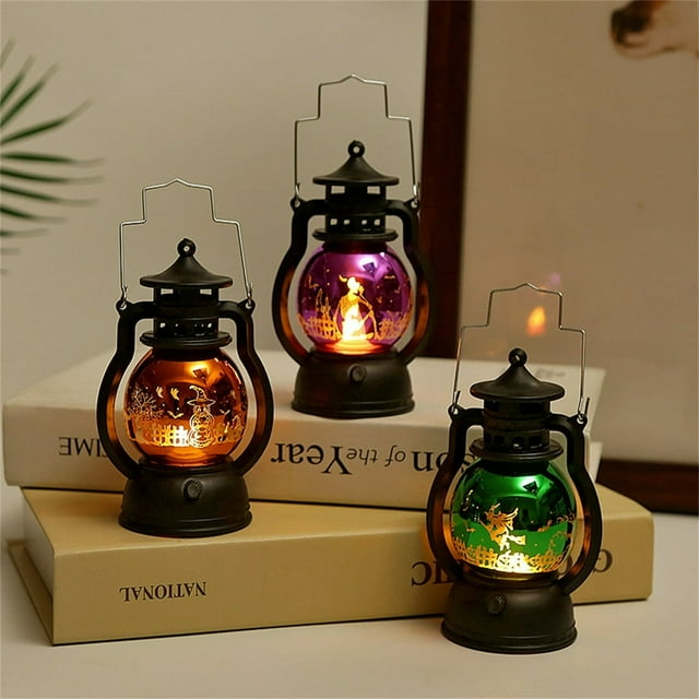 AMERTEER LED Lamp High Durability Creative Pattern Shatterproof Non-glaring Wide Application Enhance Atmosphere PET Halloween Themed Print Lamp Lantern Pendant Halloween Supplies Purple O