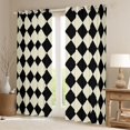 thumbnail image 2 of Homewish Classic Check Pattern Blackout Curtains Set of 2 (52x84 Each),Geometric Rhombus Print Window Curtains,Black Beige Curtains and Drapes For Kids,Super Cozy Room Decor, 2 of 6
