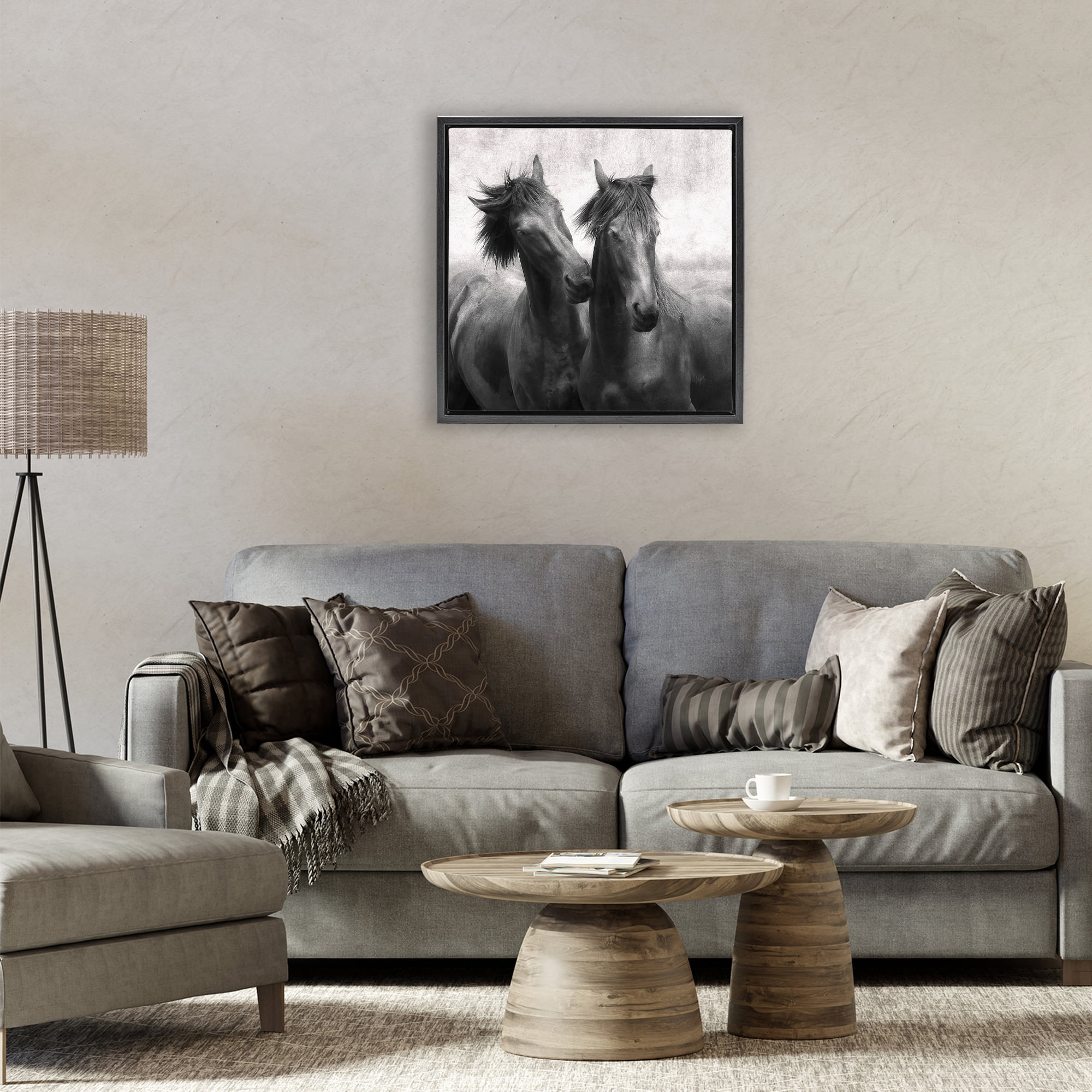 Stupell Industries Short Haired Horse Pair Black Framed Floater Canvas Wall Art, design by Lars Van de Goor
