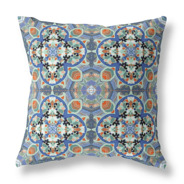 Amrita Sen CAPL532FSDS-ZP-18x18 Clover Leaf Floral Suede Zippered Pillow with Insert Blue Orange