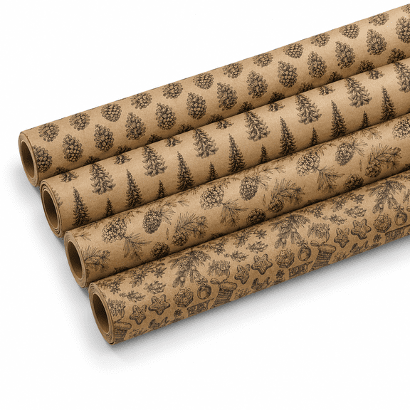 CANEDEN Gift Wrap Paper Vintage Winter Botanical Print Christmas Kraft Paper 4 Rolls