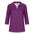 thumbnail image 4 of BSDJILFG 50% Womens Tops 3/4 Sleeve Shirts Solid Color Casual T-shirt V-neck Lapel Fall Winter Blouse Major, 4 of 4