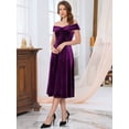 thumbnail image 2 of DARING DIVA Velvet Off the Shoulder Cocktail A-Line Dress M Purple, 2 of 6