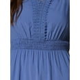 thumbnail image 5 of INSPIRE CHIC Women's Sundress V Neck Puff Sleeve Smocked Waist Casual Mini Dress Grey Blue XS, 5 of 6