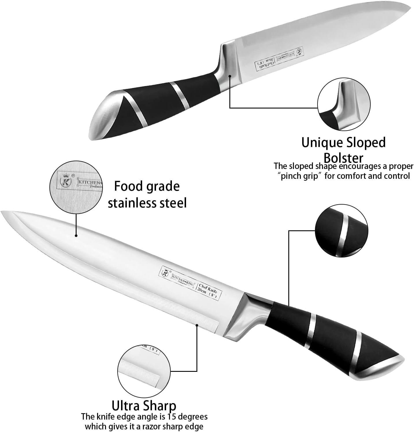 DFS 9-Piece Black Kitchen Knife Set with Block & Sharpener – High-Carbon Stainless Steel Non-Stick Coated Chef Knives for Precision Cutting, Slicing, Dicing - Black