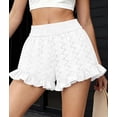 thumbnail image 4 of PRETTYGARDEN Summer Shorts for Women Boho Elastic Waist Ruffle Casual Hollow Out Embroidered Beach Bottoms with Pockets, 4 of 9