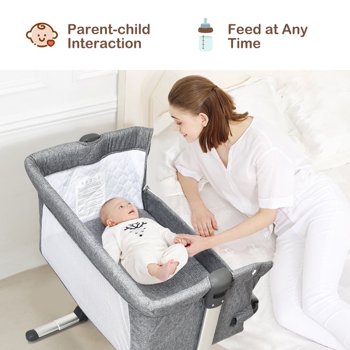 Costway Baby Playard Bassinet Bed Side Crib Infant Sleeper Breathable Mesh with Carrying Bag Gray